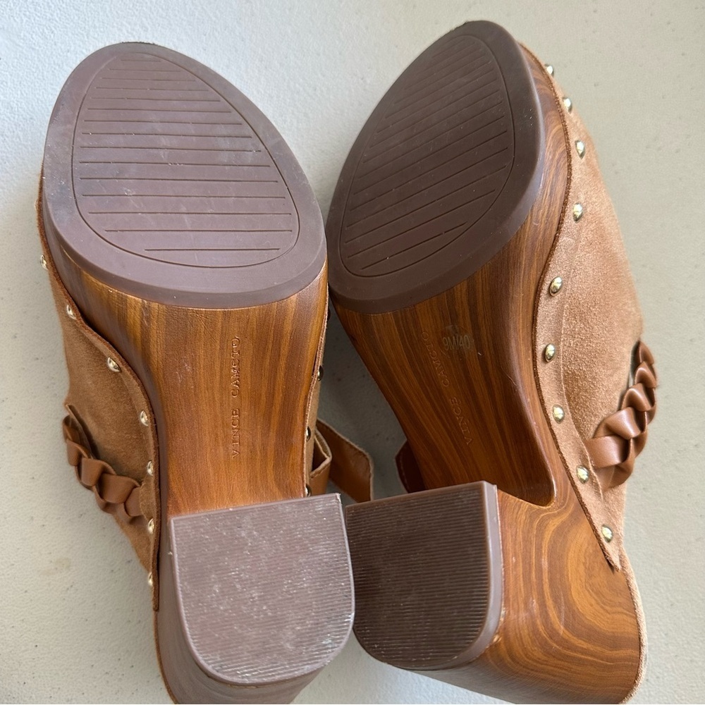Vince Camuto Crashell  Wooden heel Buckle Clog Brown Suede Women's Clogs - Picture 6 of 9